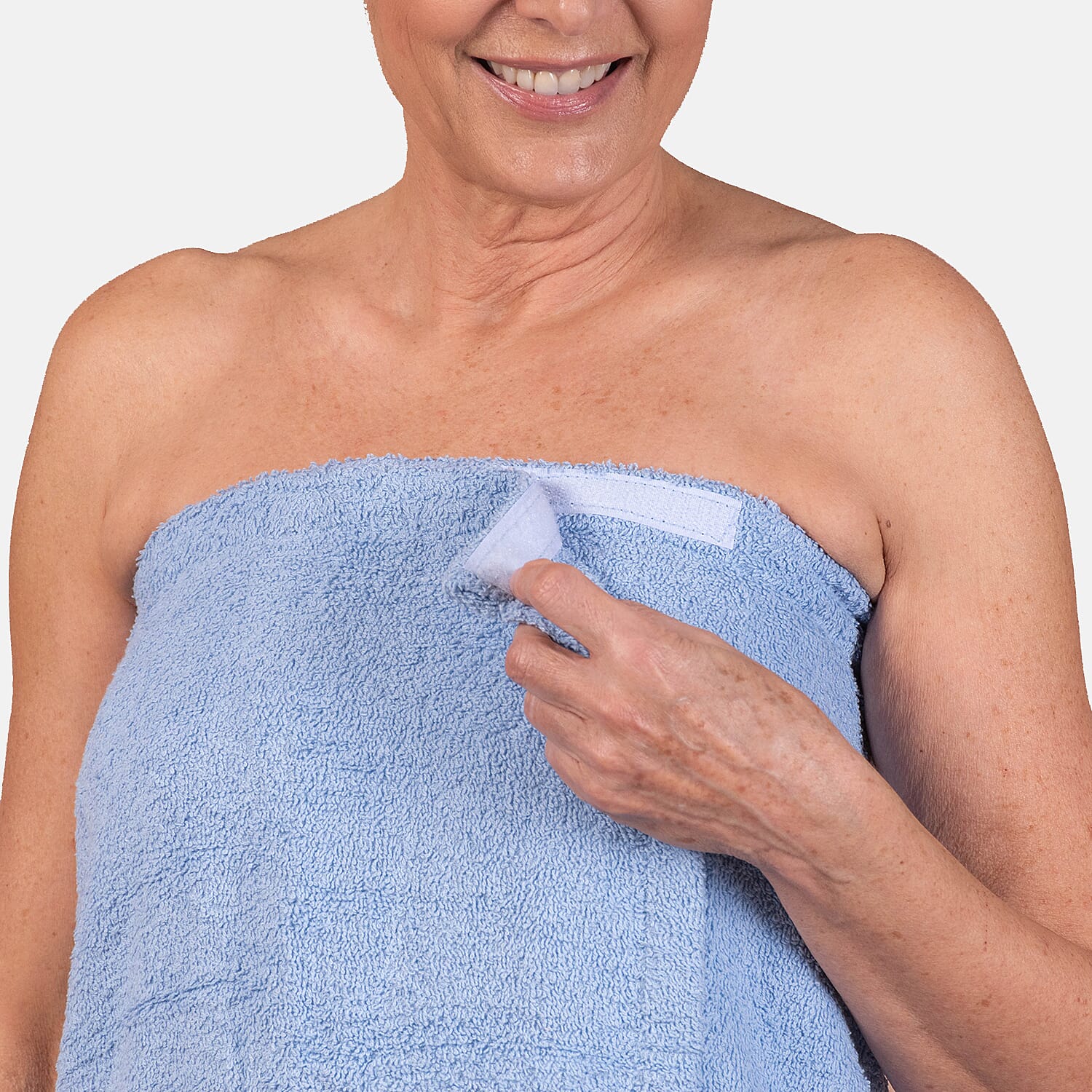 100% Cotton Womens Shower Body Wrap with Hair Cap - Blue