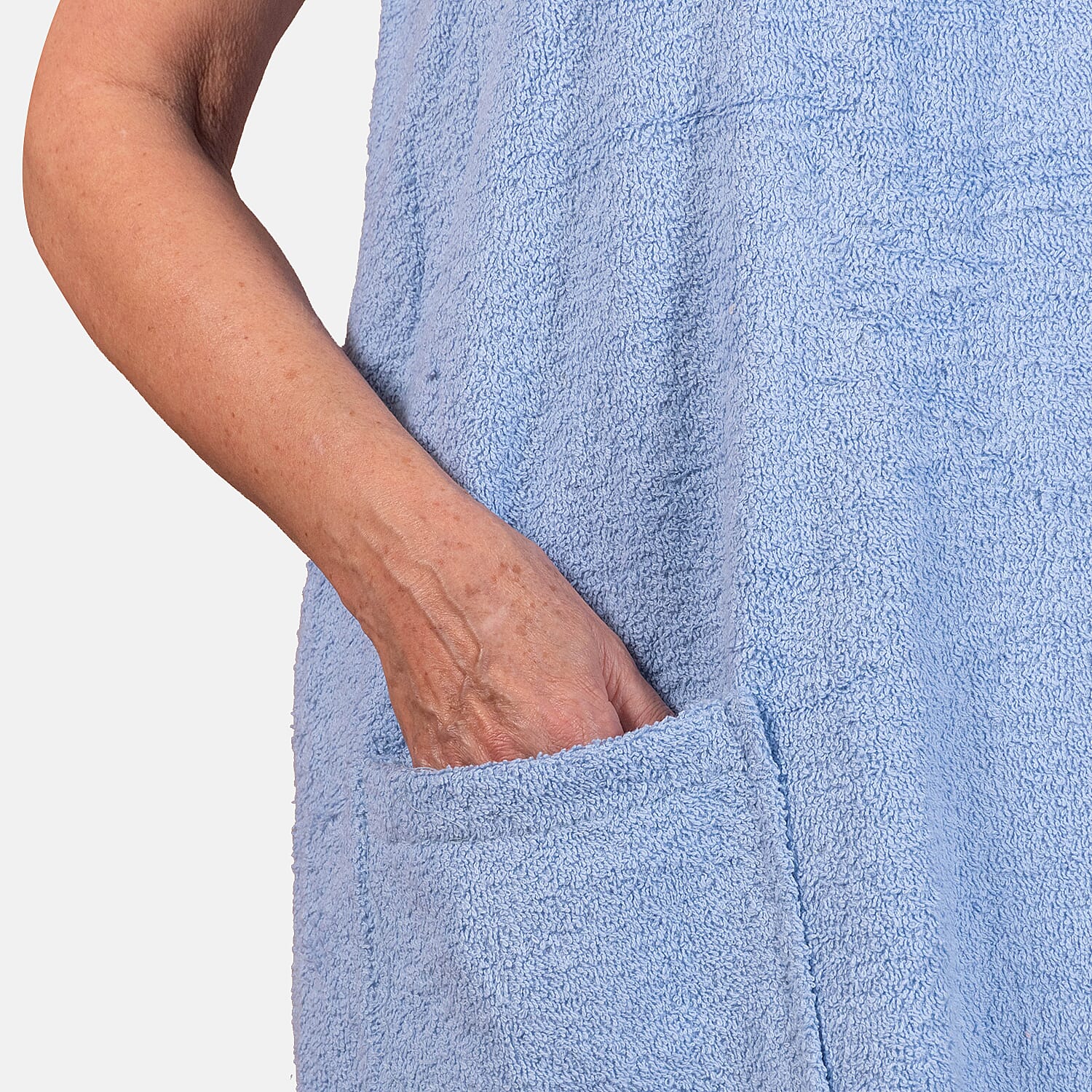 100% Cotton Womens Shower Body Wrap with Hair Cap - Blue