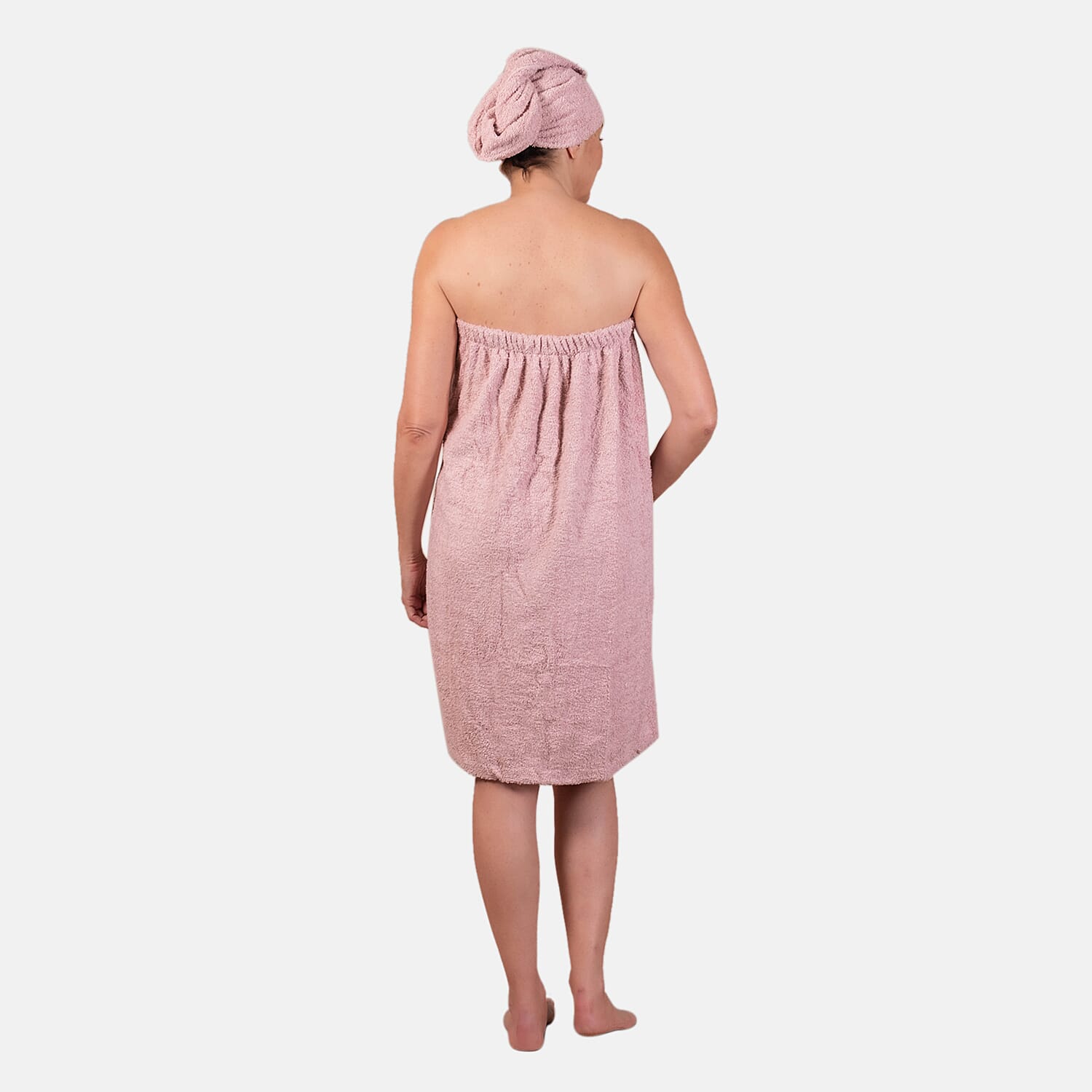 100% Cotton Womens Shower Body Wrap with Hair Cap (Size 138x78x1 cm) - Pink