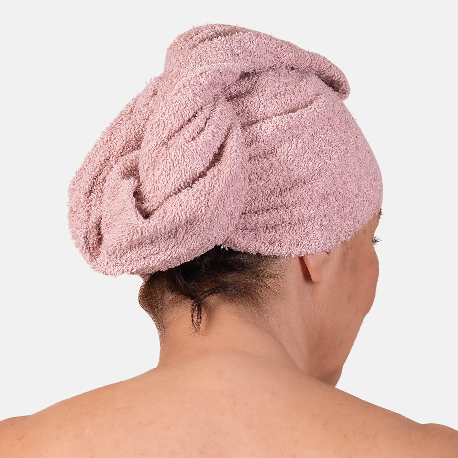 100% Cotton Womens Shower Body Wrap with Hair Cap (Size 138x78x1 cm) - Pink