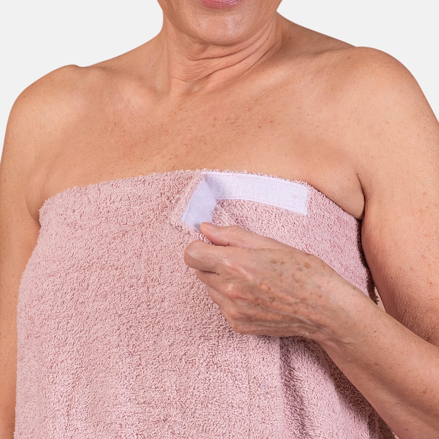 100% Cotton Womens Shower Body Wrap with Hair Cap (Size 138x78x1 cm) - Pink