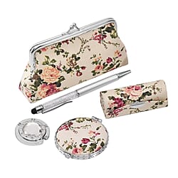 Doorbuster - 5pc Set - 1pc Compact Mirror+1pc Lipstick Case +1pc Coin Purse + 1pc Bag holder + 1pc Pen - Cream