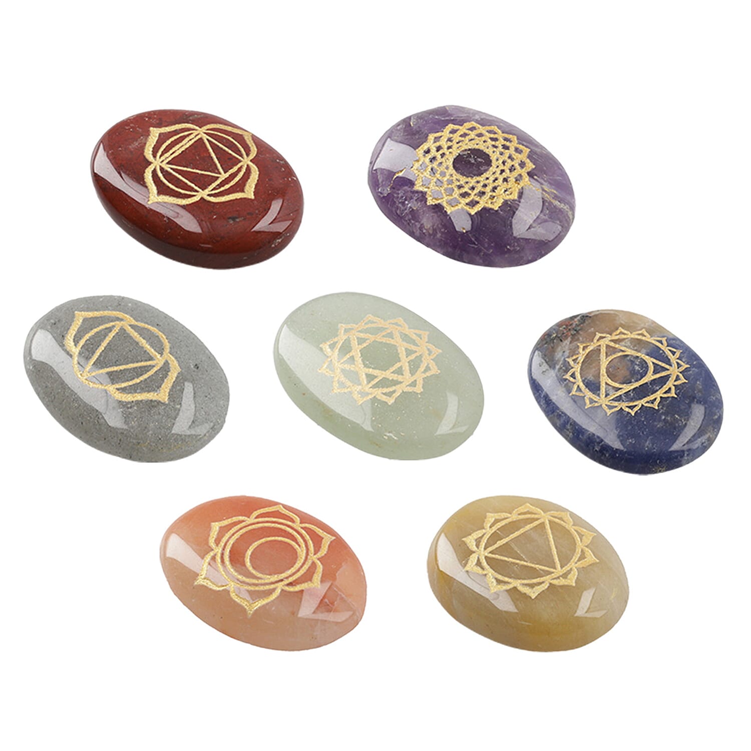 Gem Treasures - Blue Aventurine Oval shape Stone 7 Chakra Set 4 Cm - Multi