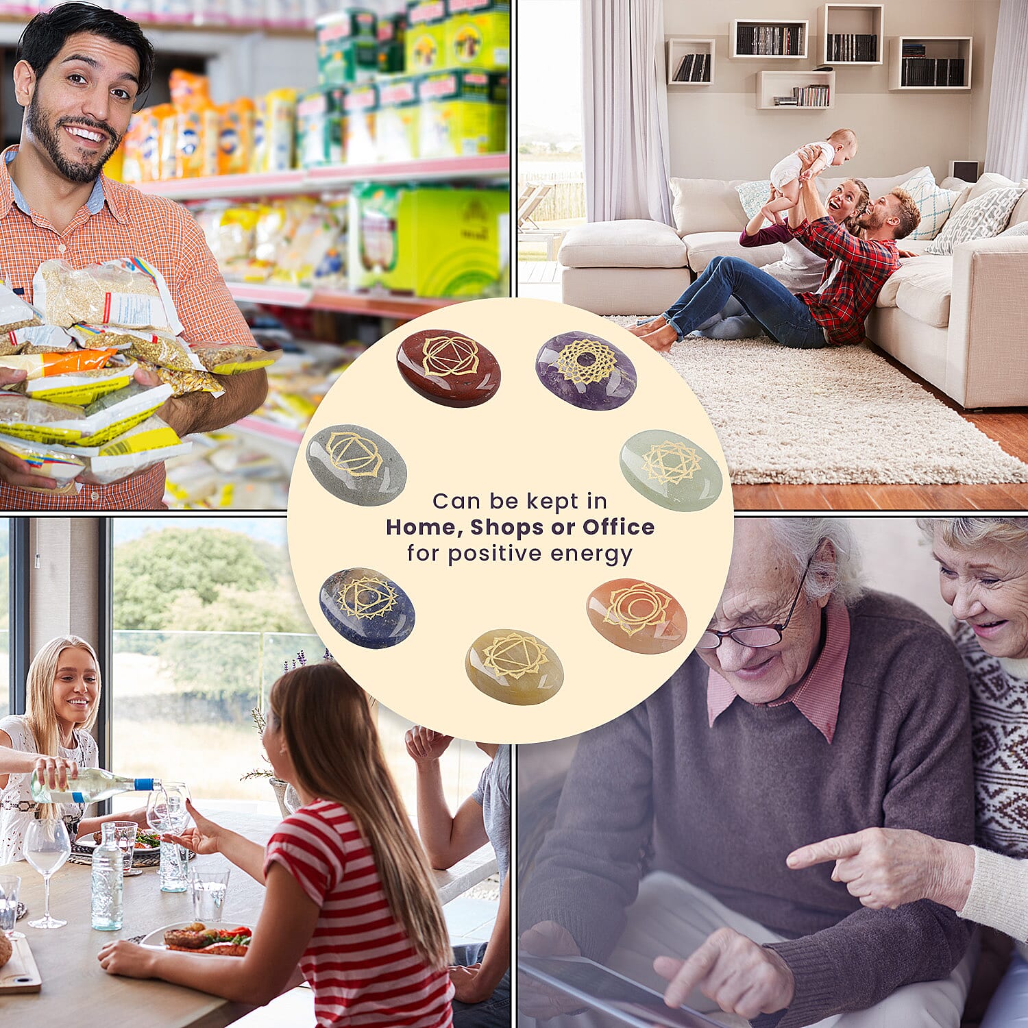 Gem Treasures - Blue Aventurine Oval shape Stone 7 Chakra Set 4 Cm - Multi