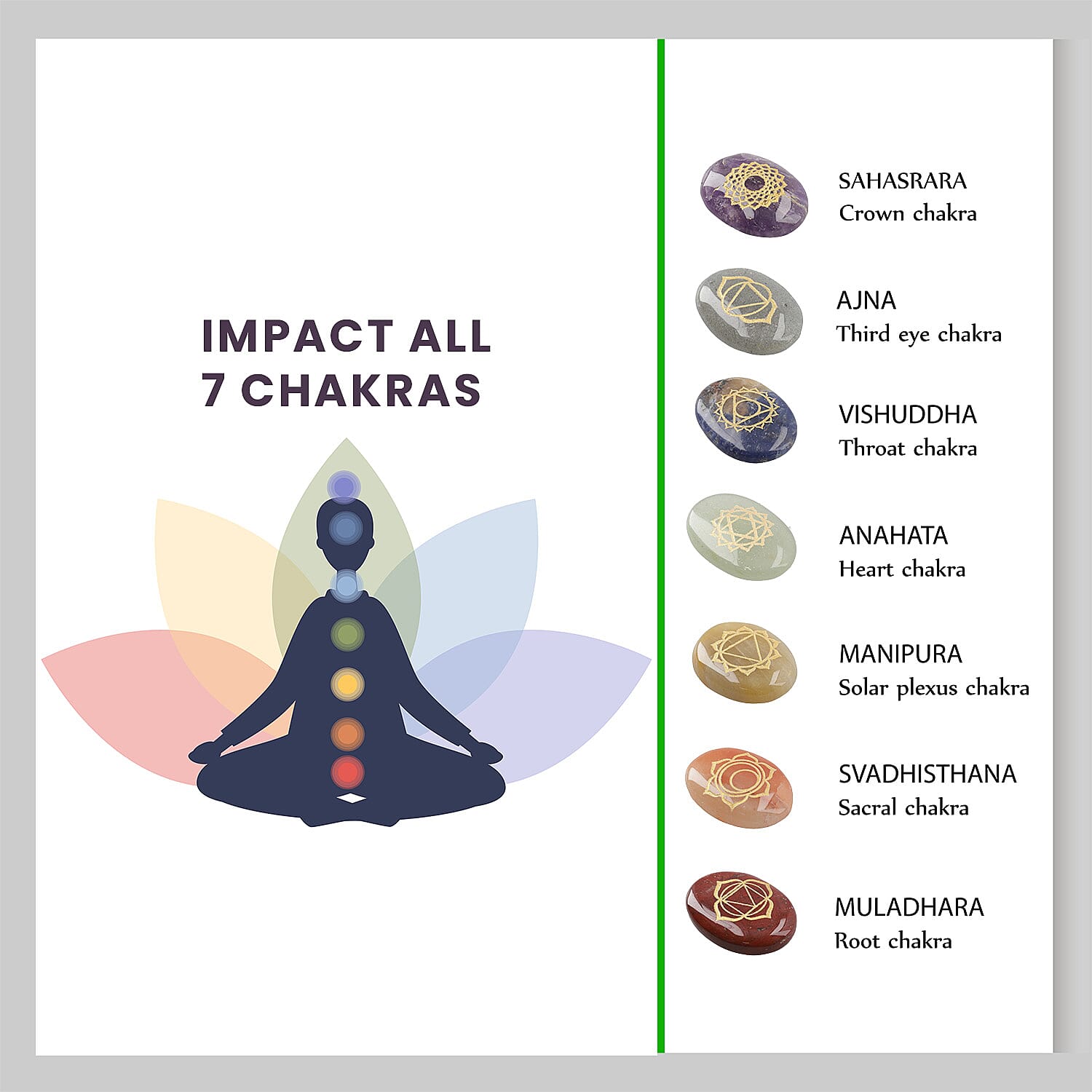 Gem Treasures - Blue Aventurine Oval shape Stone 7 Chakra Set 4 Cm - Multi