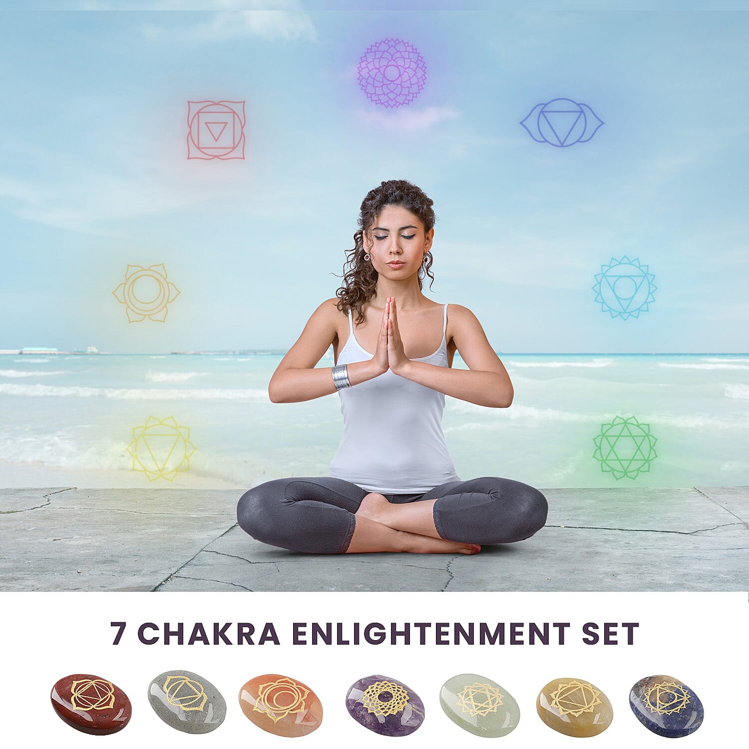 Gem Treasures - Blue Aventurine Oval shape Stone 7 Chakra Set 4 Cm - Multi