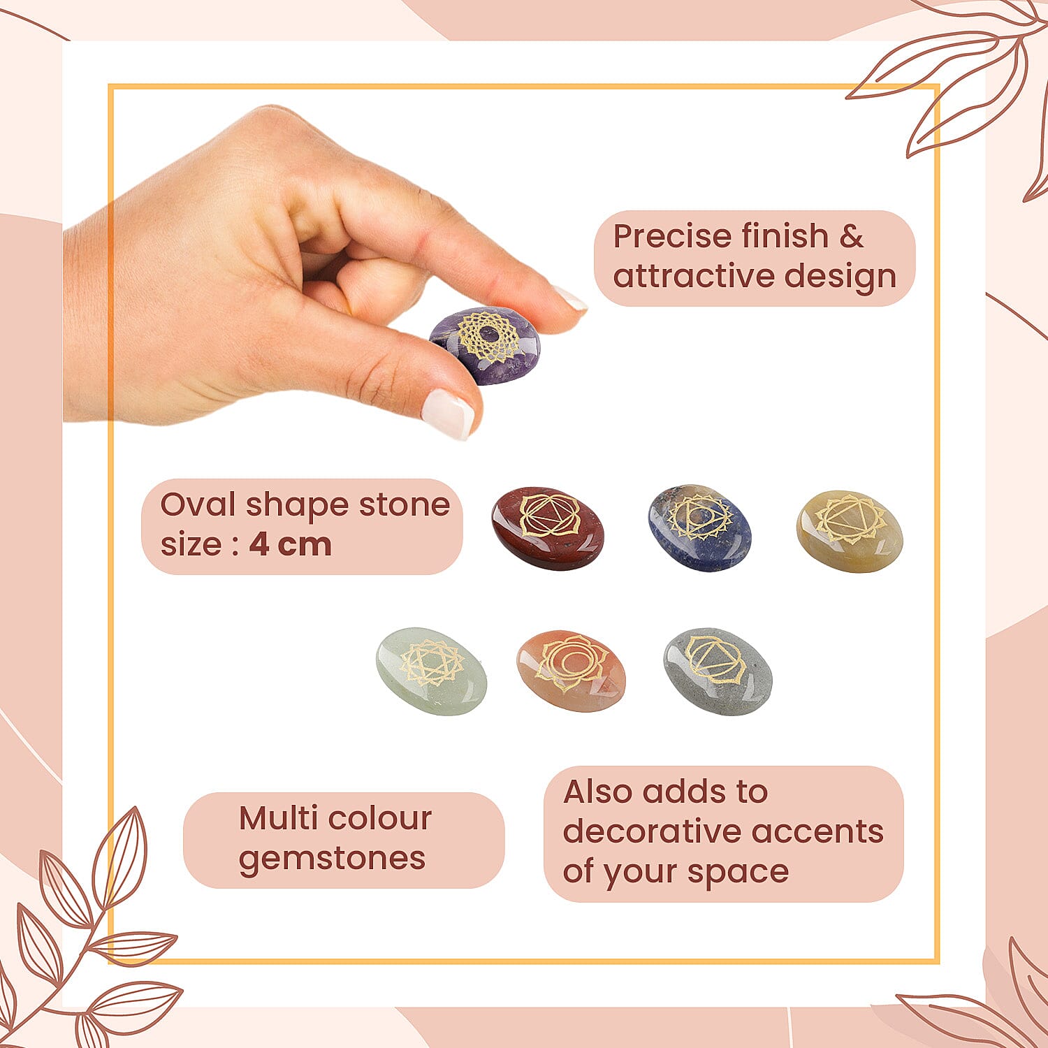 Gem Treasures - Blue Aventurine Oval shape Stone 7 Chakra Set 4 Cm - Multi