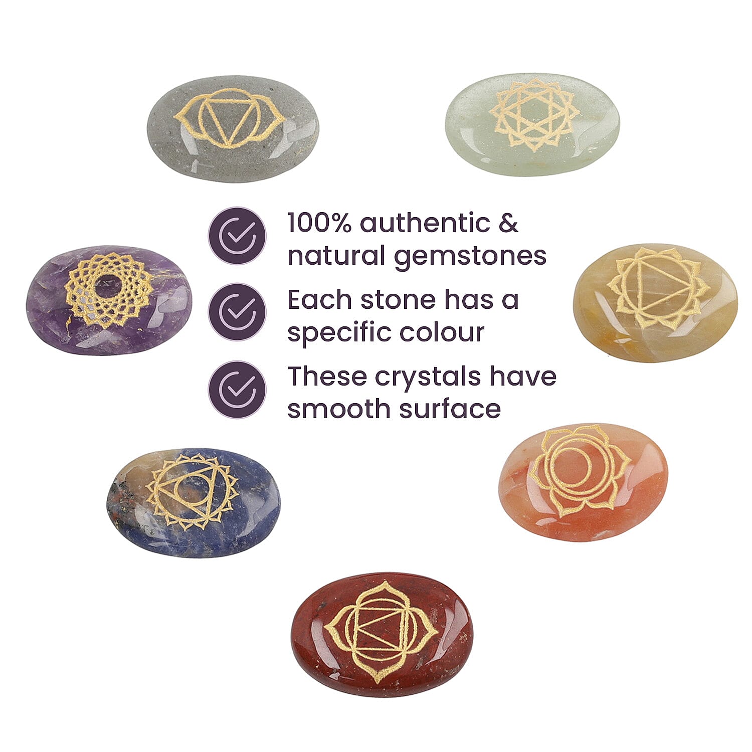 Gem Treasures - Blue Aventurine Oval shape Stone 7 Chakra Set 4 Cm - Multi