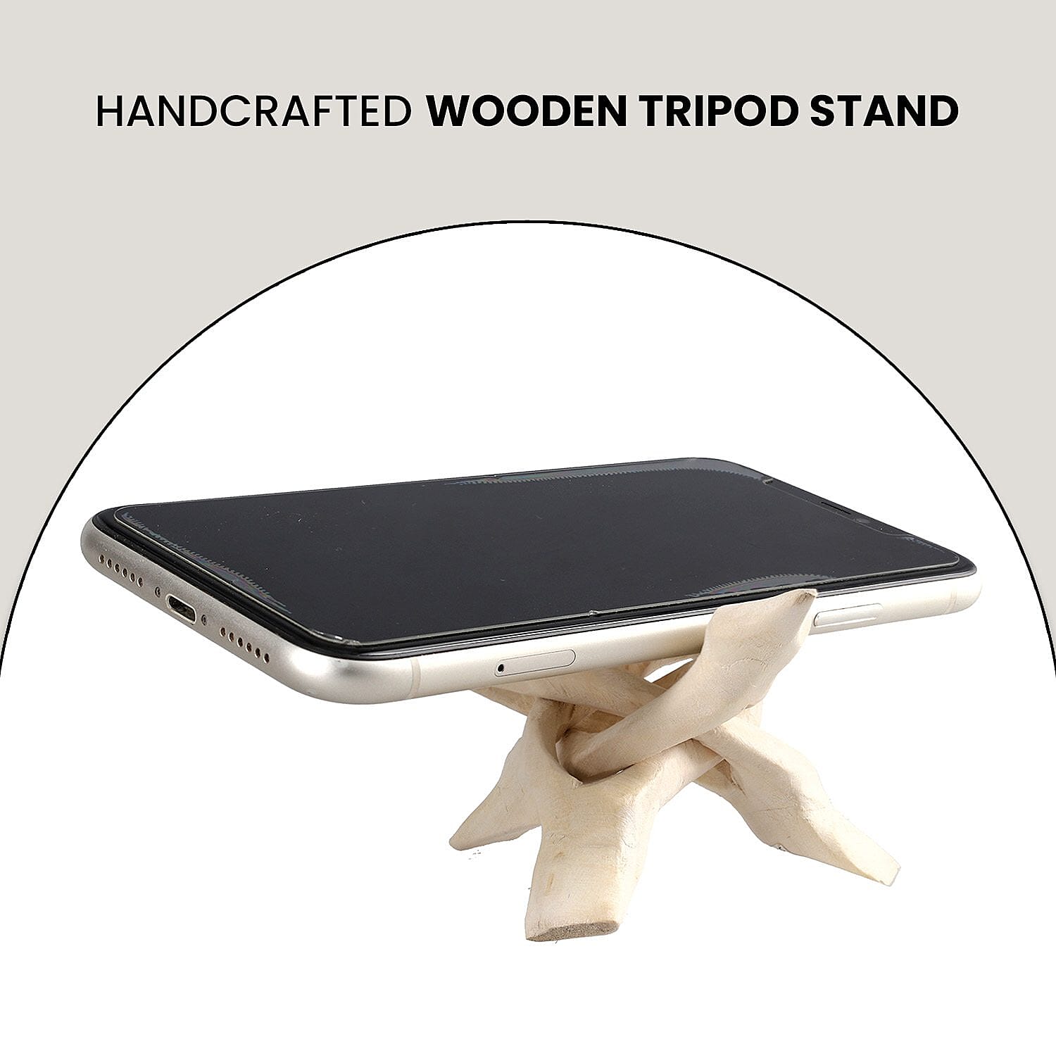 Handcrafted Wooden Tripod Stand (Dia 10 cm) - Natural Wood Handcrafted Wooden Tripod Stand (Dia 10 cm) - Natural Wood
