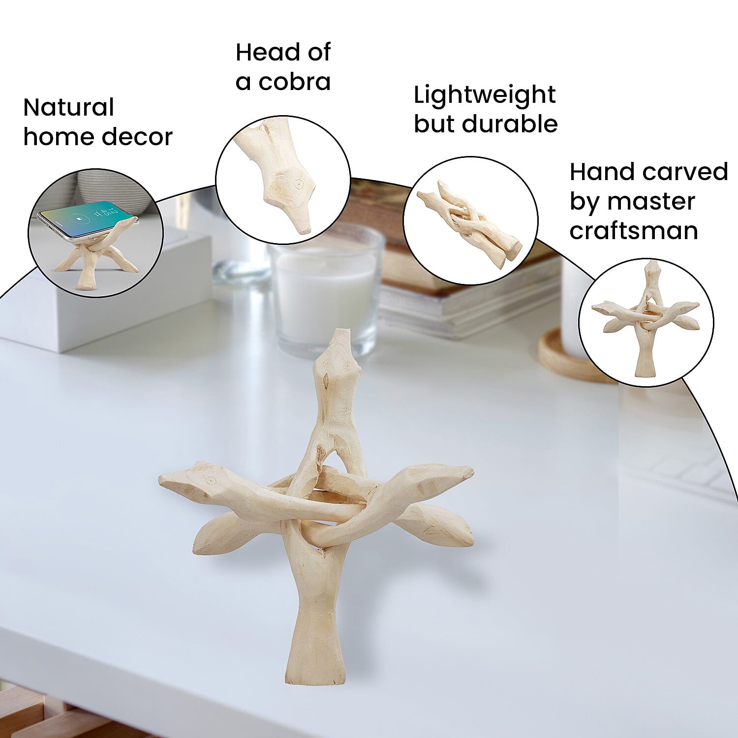 Handcrafted Wooden Tripod Stand - Natural Wood 6 inches