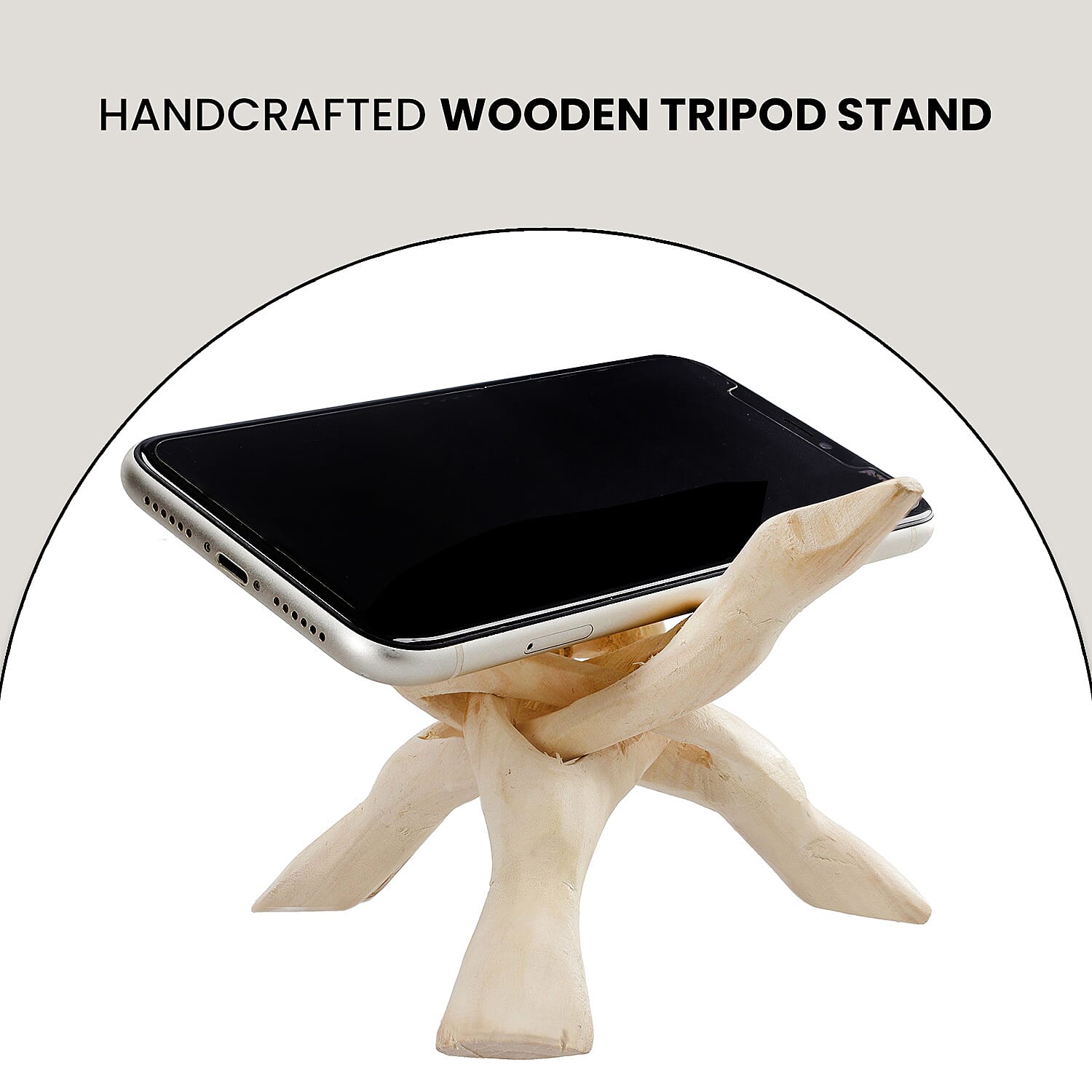 Handcrafted Wooden Tripod Stand - Natural Wood 6 inches