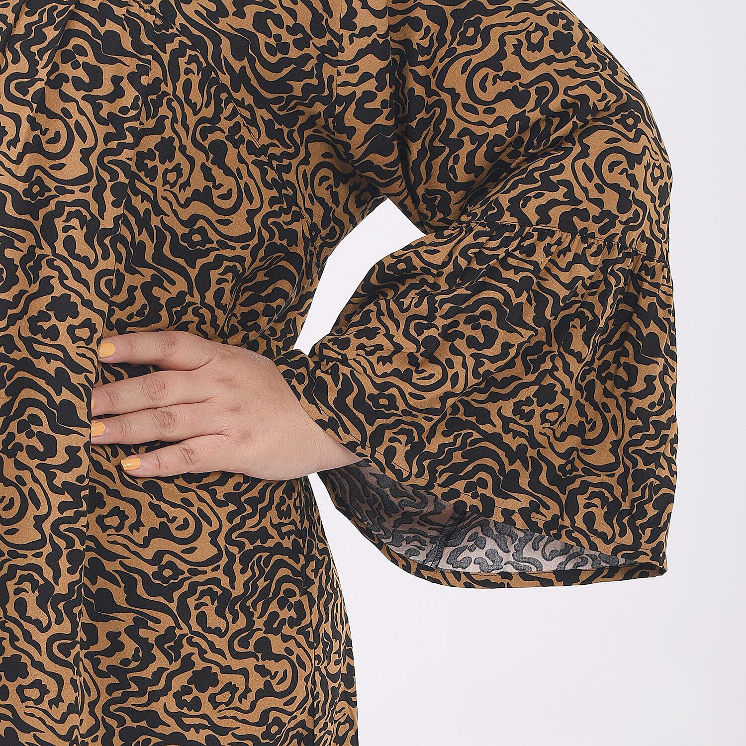 Tamsy 100% Viscose Floral Pattern Dress (Size - One Size) - Black and Orange