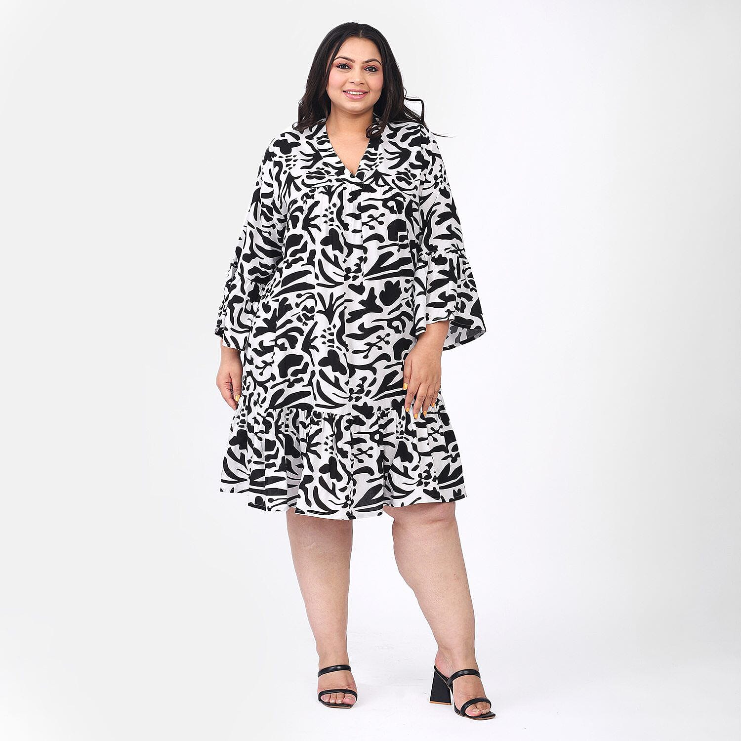 Tamsy 100% Viscose Floral Pattern Dress (Size - One Size) - Black and Orange