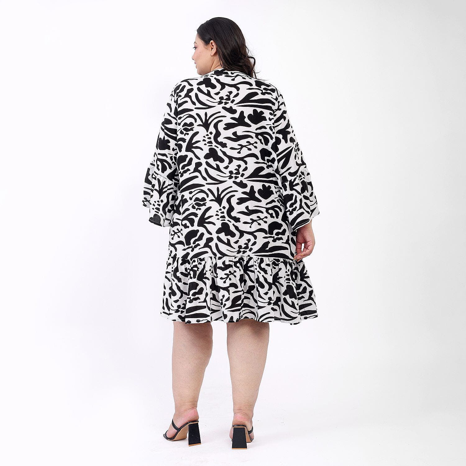 Tamsy 100% Viscose Floral Pattern Dress (Size - One Size) - Black and Orange