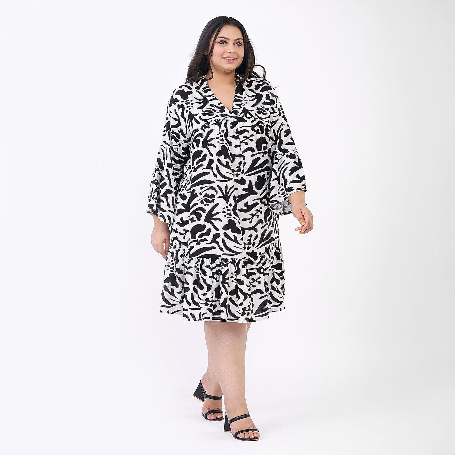 Tamsy 100% Viscose Floral Pattern Dress (Size - One Size) - Black and Orange