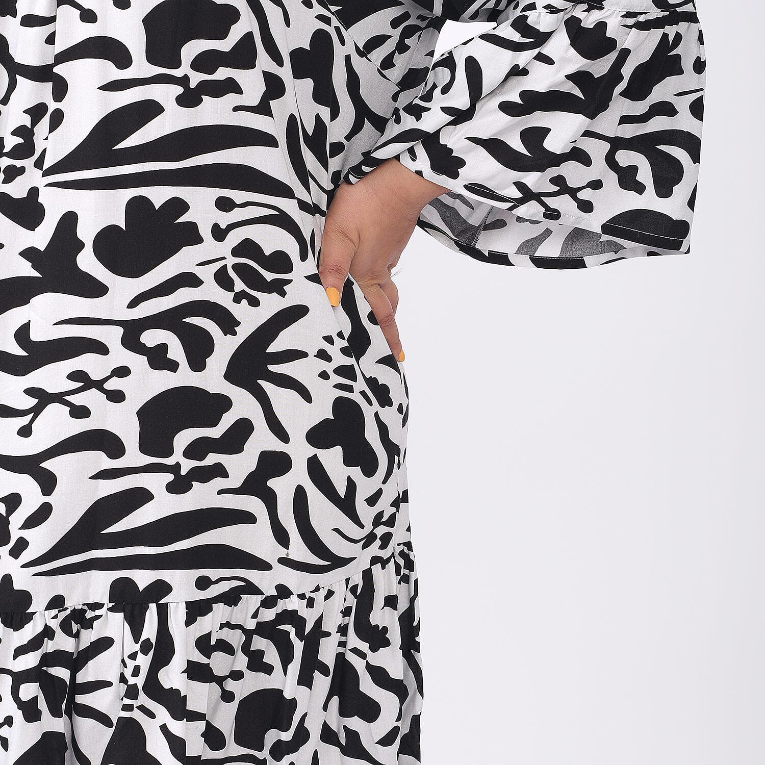 Tamsy 100% Viscose Floral Pattern Dress (Size - One Size) - Black and Orange