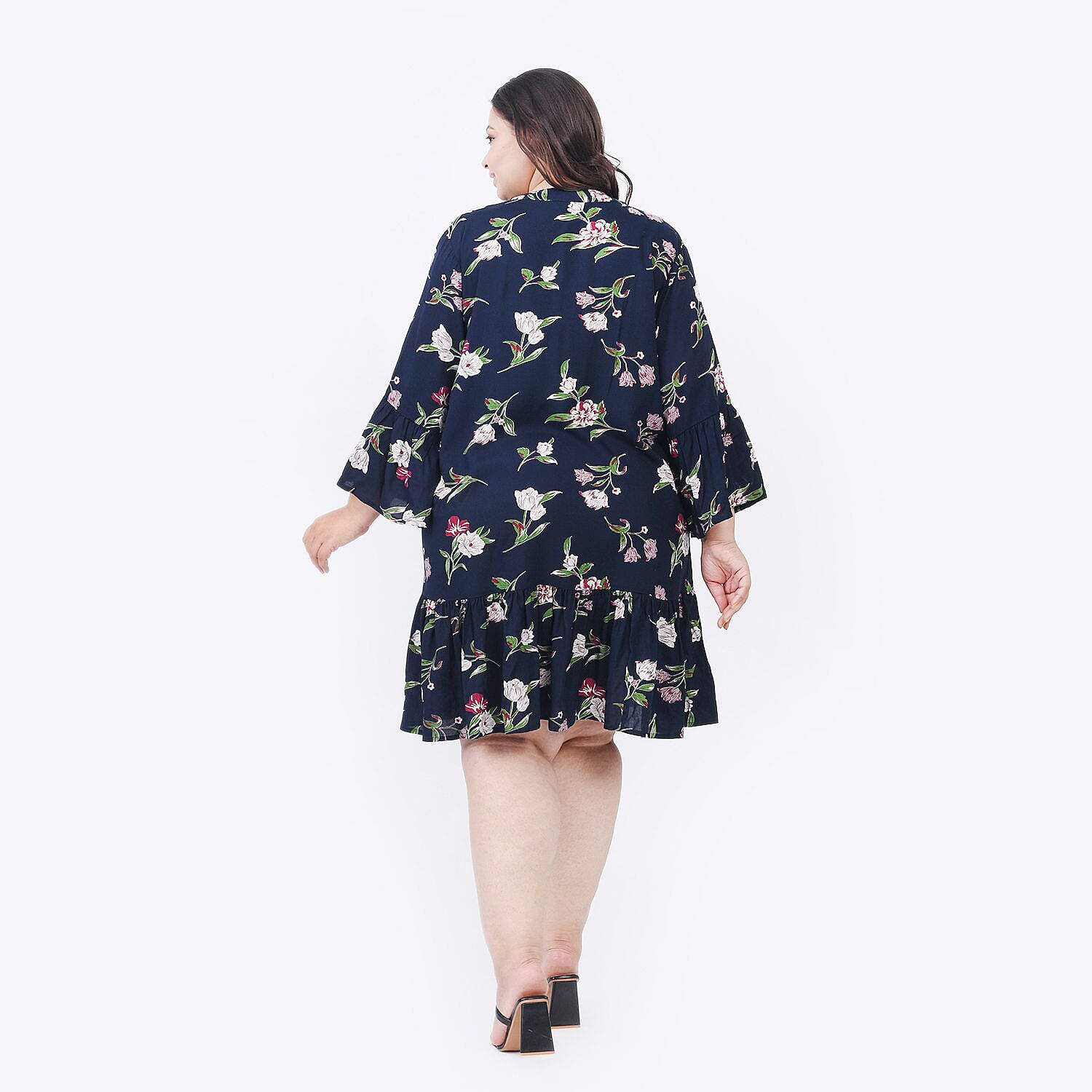 Tamsy 100% Viscose Floral Pattern Dress (Size - One Size) - Black and Orange