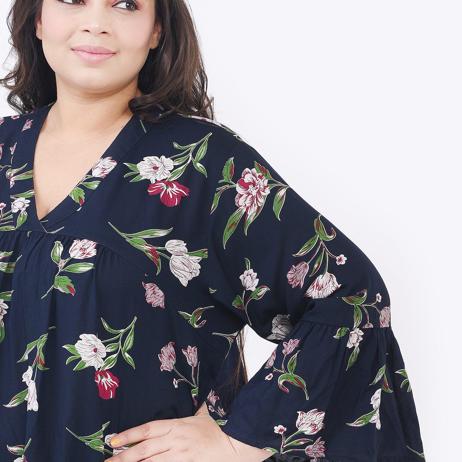 Tamsy 100% Viscose Floral Pattern Dress (Size - One Size) - Black and Orange