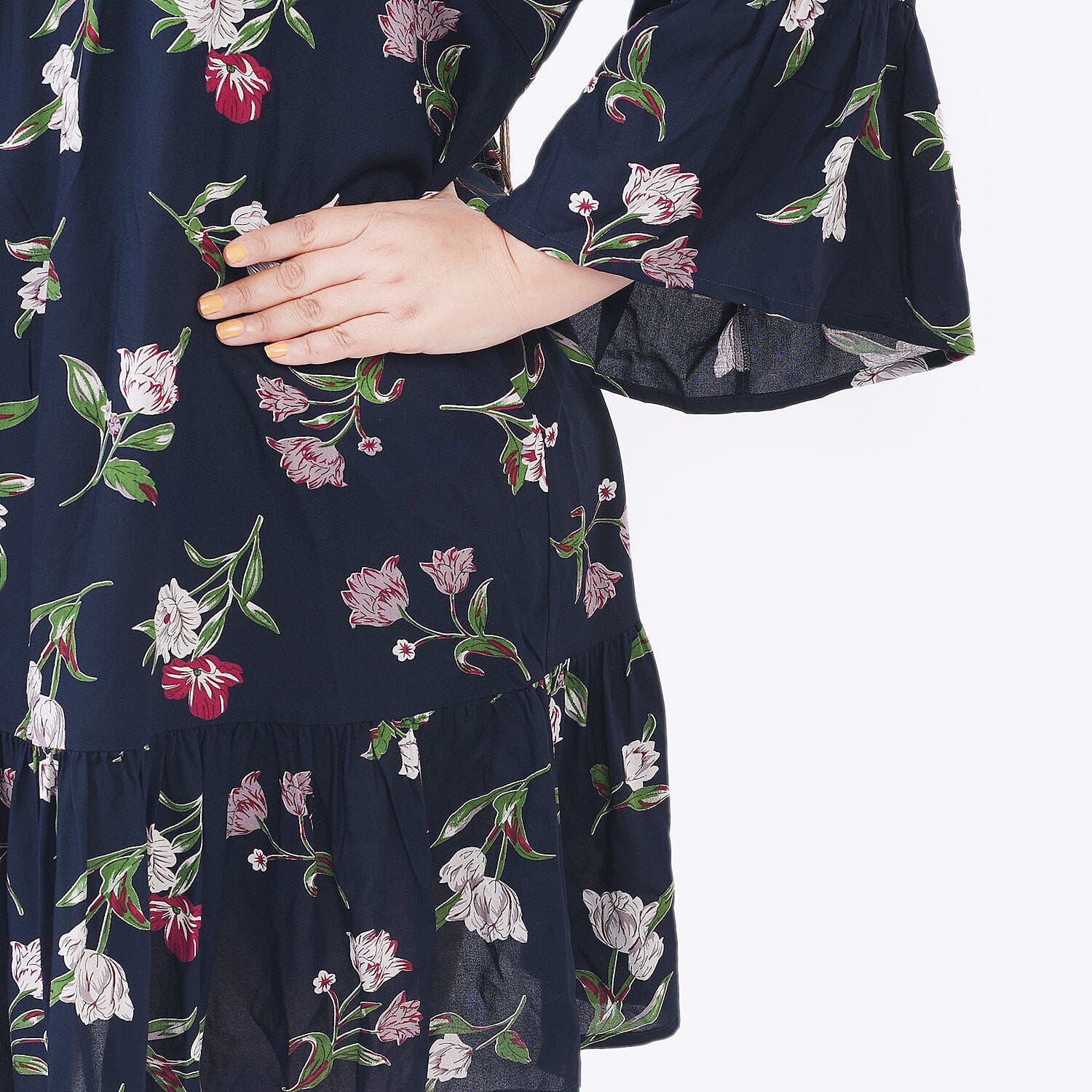 Tamsy 100% Viscose Floral Pattern Dress (Size - One Size) - Black and Orange