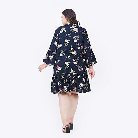 Tamsy 100% Viscose Floral Pattern Dress (Curve Size 20-26) - Navy Blue