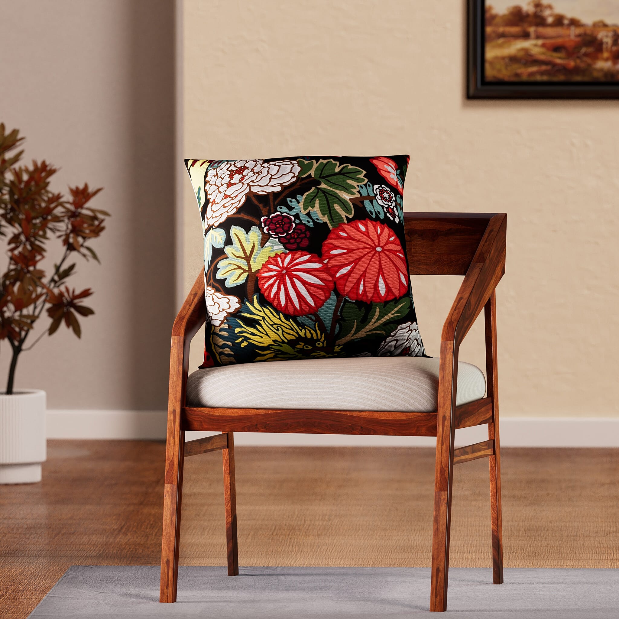 Set of 2 - Abstract Flower and Leaf Pattern Pillow Case and Cover (Size 45 cm) - Black