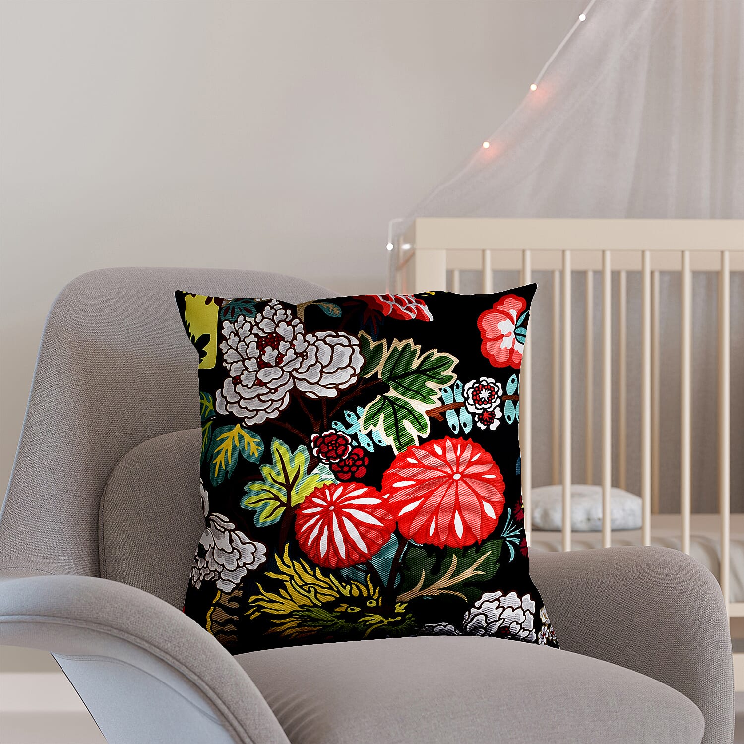 Set of 2 - Abstract Flower and Leaf Pattern Pillow Case and Cover (Size 45 cm) - Black