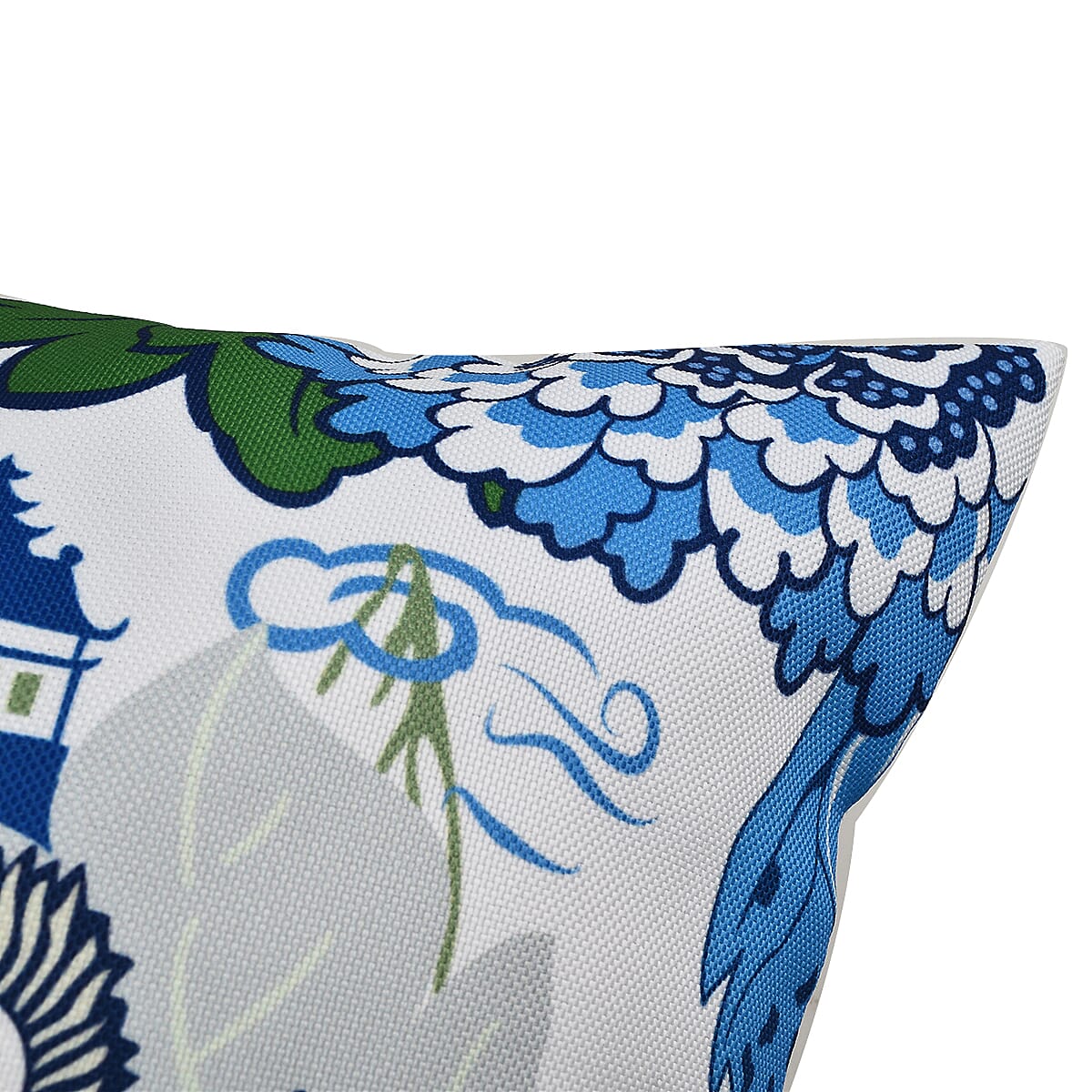 Set of 2 - Peacock - Leaf Pattern Pillow Case and Cover (Size 45x45 cm) - Blue - White