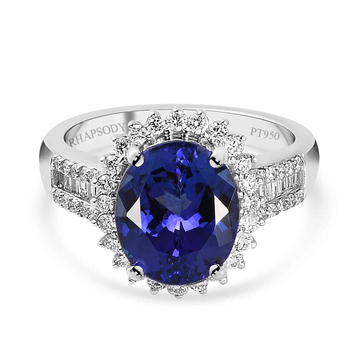 WEB EXCLUSIVE RHAPSODY 950 Platinum AAAA Tanzanite and Diamond (VS-E-F) Ring 4.80 Ct, Platinum Wt. 8.46 Gms