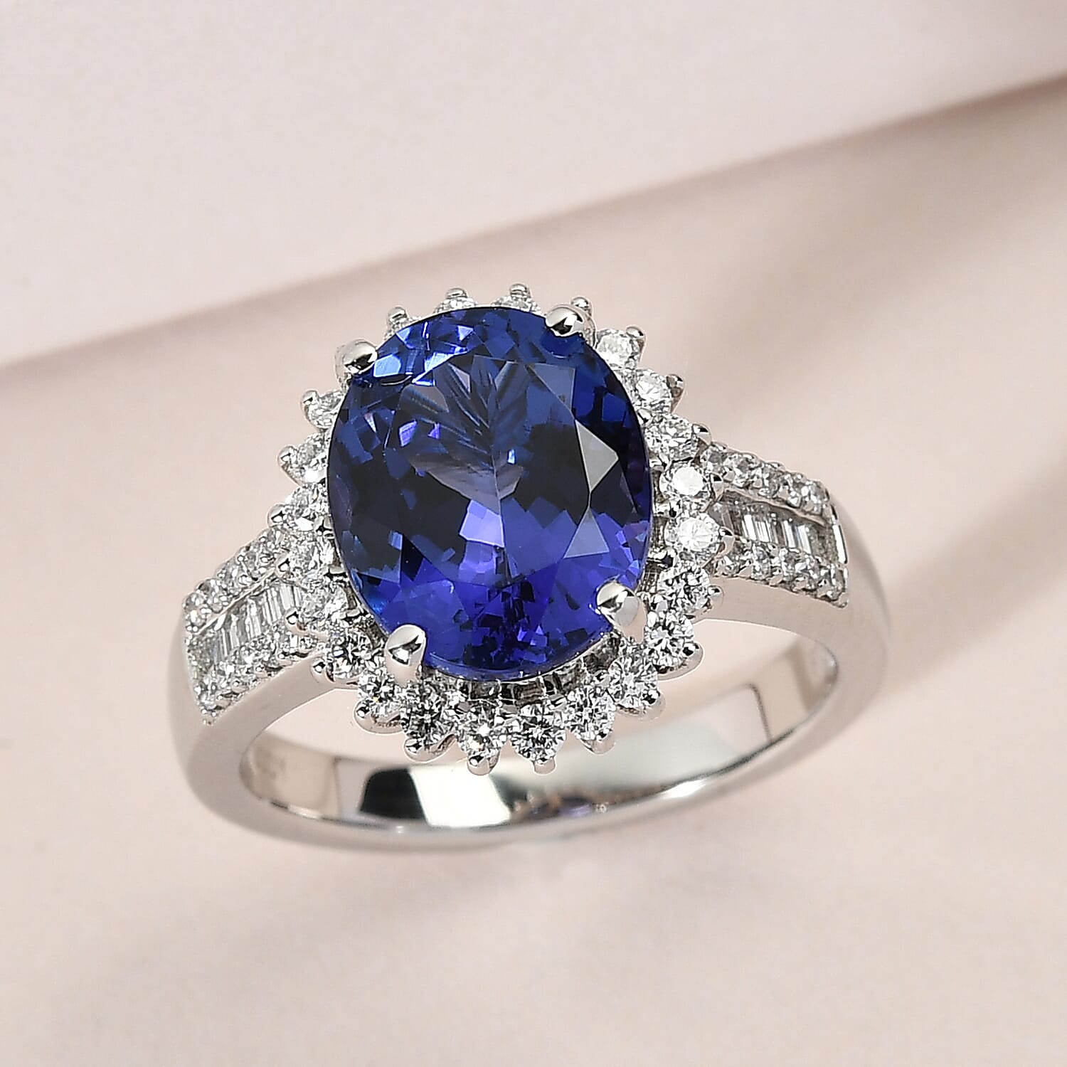 WEB EXCLUSIVE RHAPSODY 950 Platinum AAAA Tanzanite and Diamond (VS-E-F) Ring 4.80 Ct, Platinum Wt. 8.46 Gms