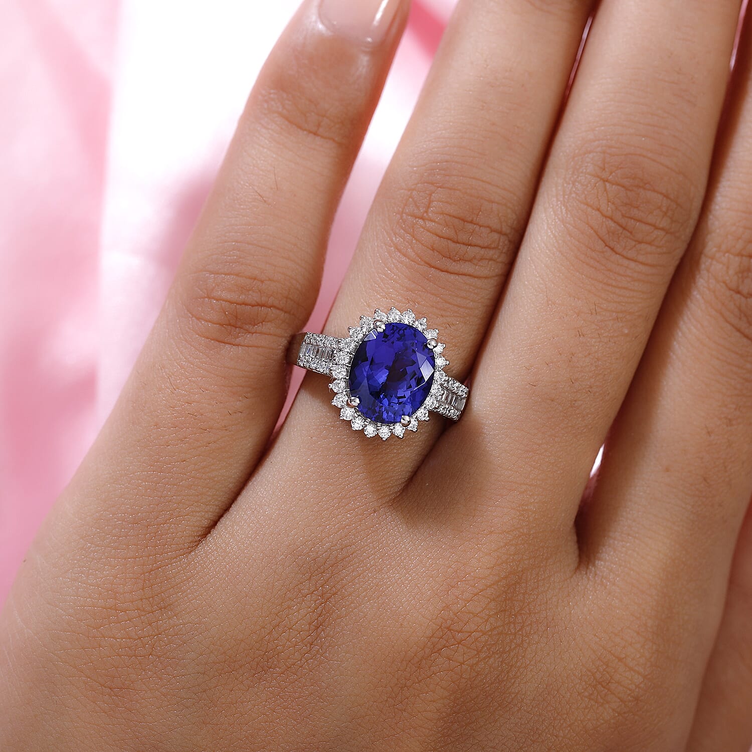 WEB EXCLUSIVE RHAPSODY 950 Platinum AAAA Tanzanite and Diamond (VS-E-F) Ring 4.80 Ct, Platinum Wt. 8.46 Gms