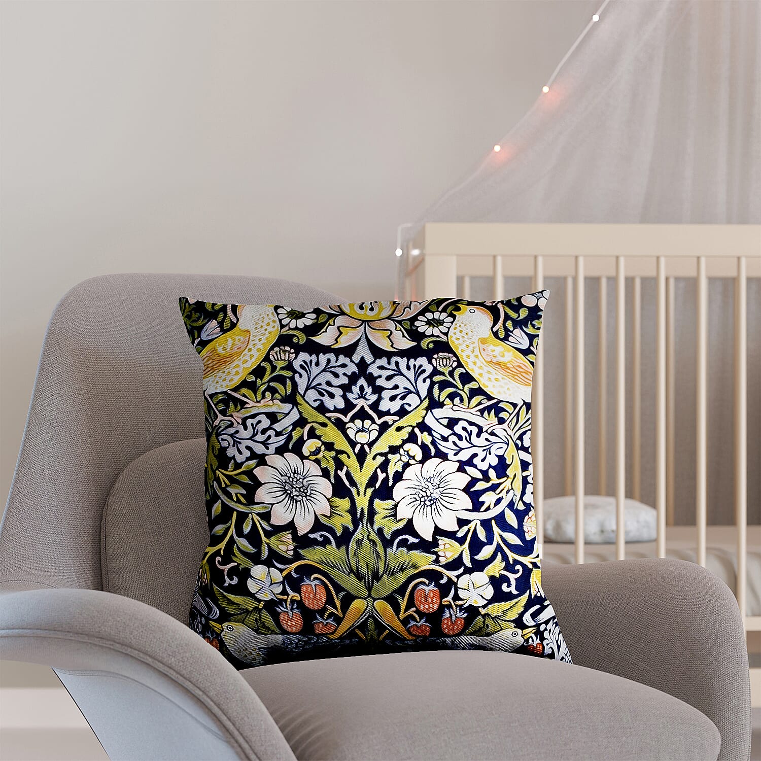 Set of 2 - Bird and Floral Pillow Case and Cover (Szie 45 cm) - Navy & Multi