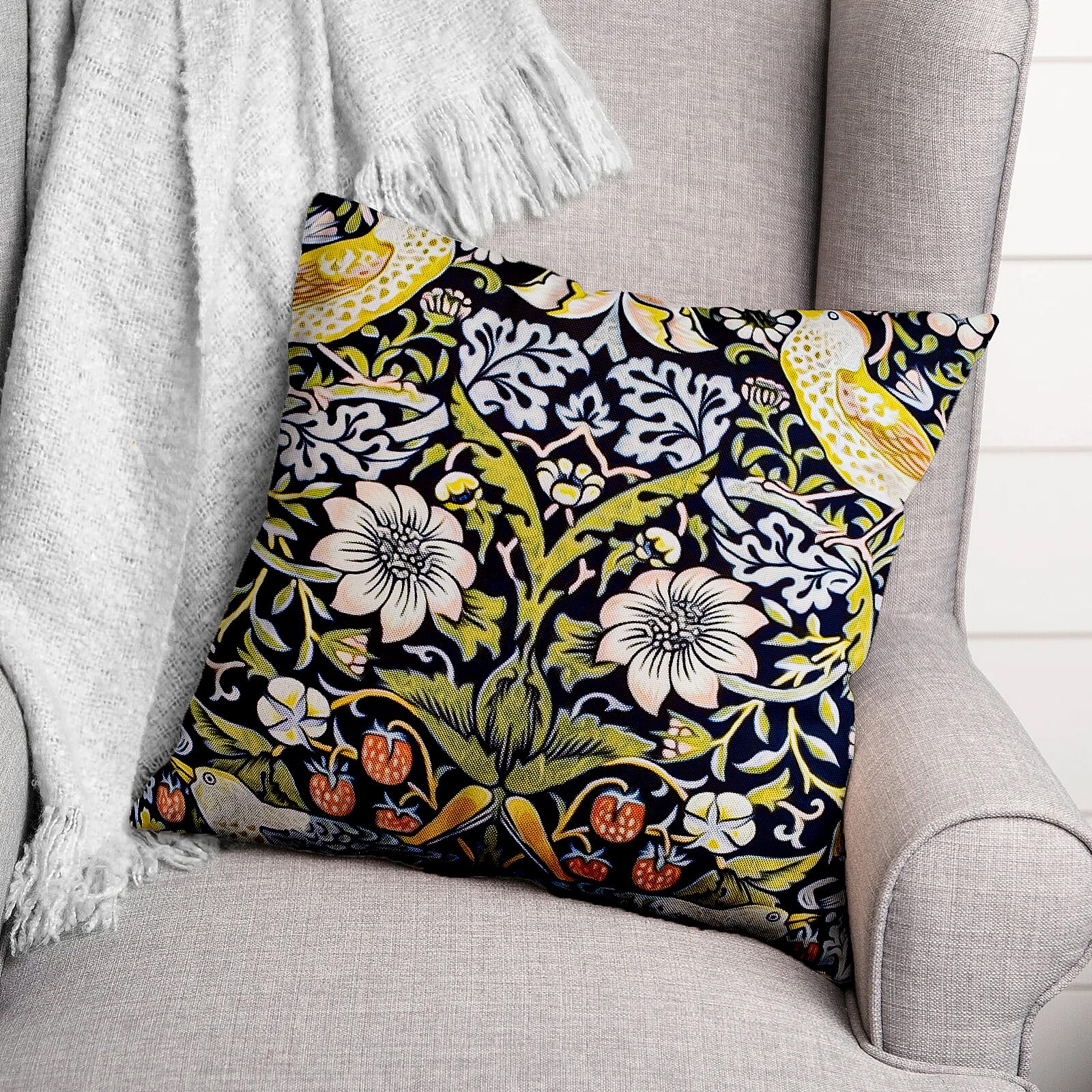 Set of 2 - Bird and Floral Pillow Case and Cover (Szie 45 cm) - Navy & Multi