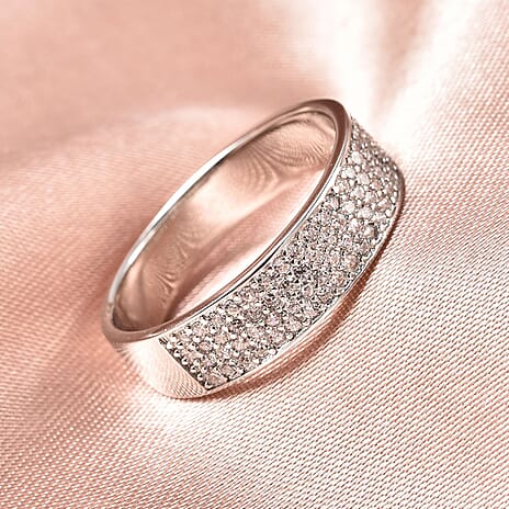 Moissanite Half Eternity Band Ring in Rhodium Overlay Sterling Silver