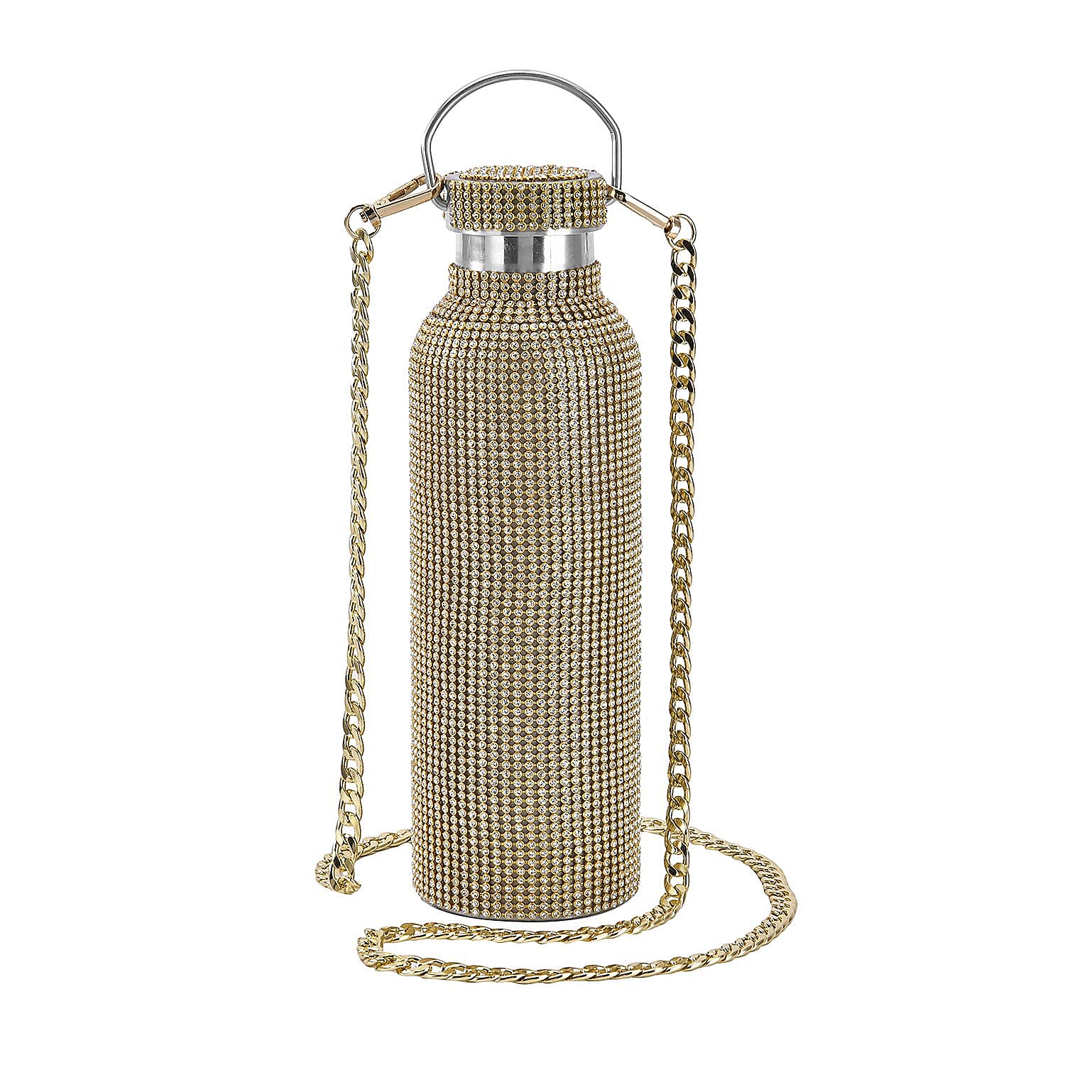 Crystal Embellished Stainless Steel Thermos Bottle with Detachable Long Chain 750ml - Gold