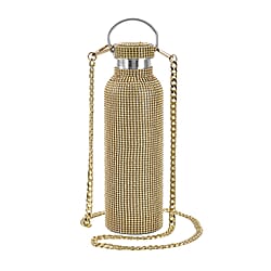 Crystal Embellished Stainless Steel Thermos Bottle with Detachable Long Chain 750ml - Gold