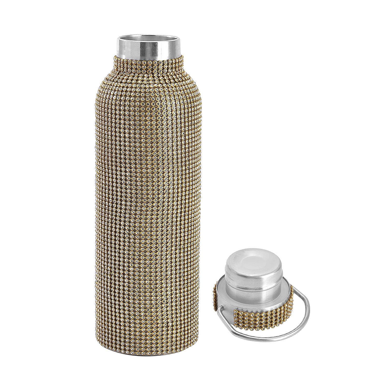 Crystal Embellished Stainless Steel Thermos Bottle with Detachable Long Chain 750ml - Gold