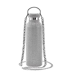 Crystal Embellished Stainless Steel Thermos Bottle with Detachable Long Chain 750ml - Silver