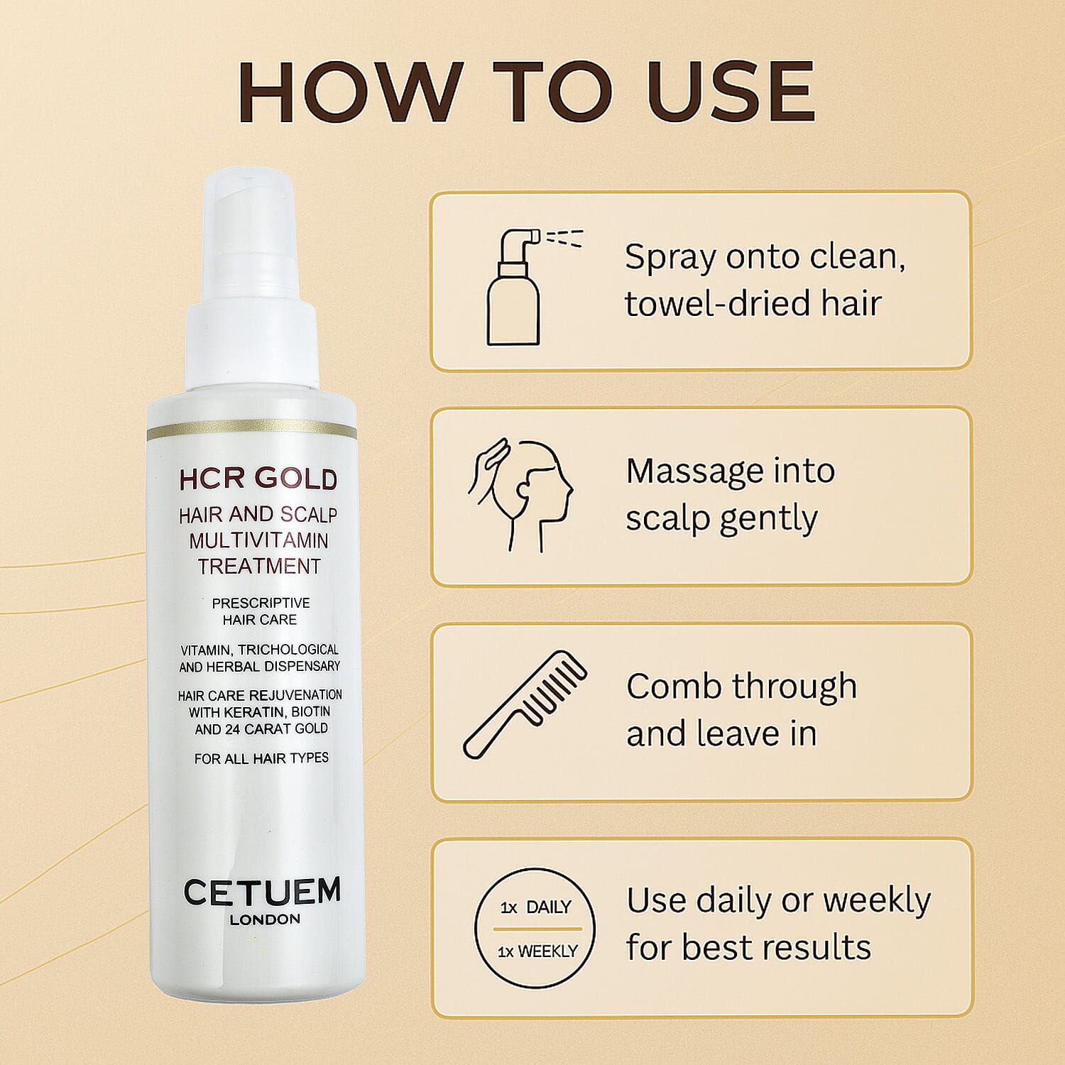 Cetuem- HCR Gold Hair & Scalp Multivitamin Hair Spray Treatment - 150ml