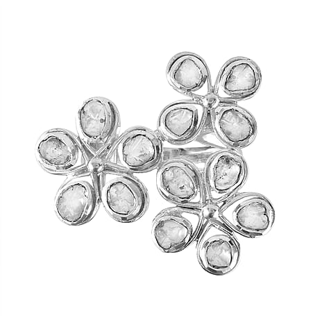 GP Polki Diamond, Ring in Platinum Overlay Sterling Silver 1.02 Ct, Silver Wt. 5.20 Gms