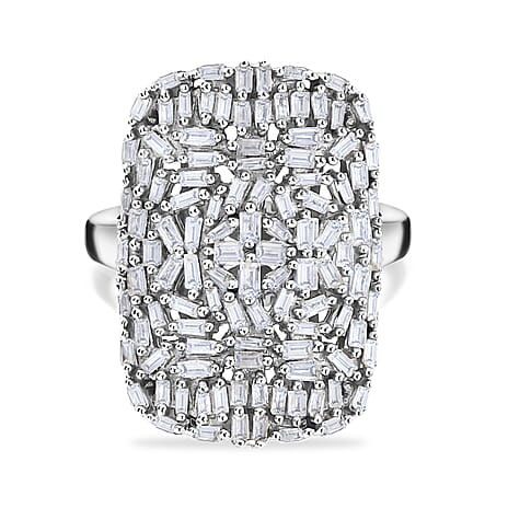 Diamond Cluster Ring in Platinum Overlay Sterling Silver 1.00 Ct.