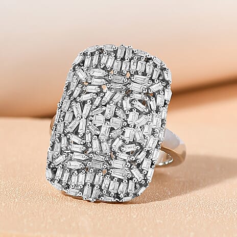 Diamond Cluster Ring in Platinum Overlay Sterling Silver 1.00 Ct.