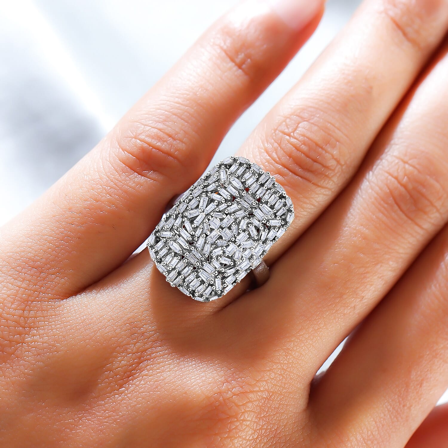 Diamond Cluster Ring in Platinum Overlay Sterling Silver 1.00 Ct.