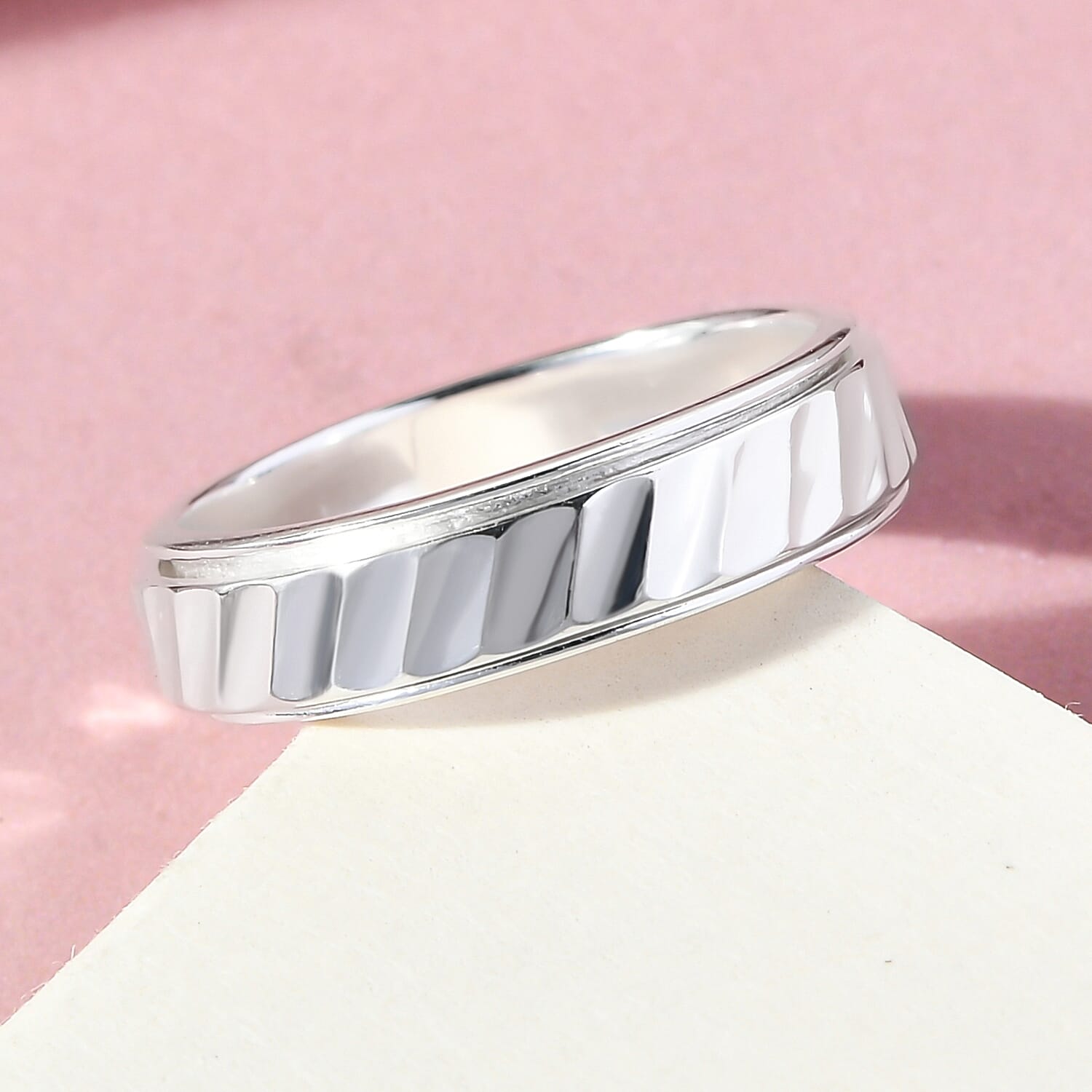 Spinner Band Ring in Platinum Overlay Sterling Silver