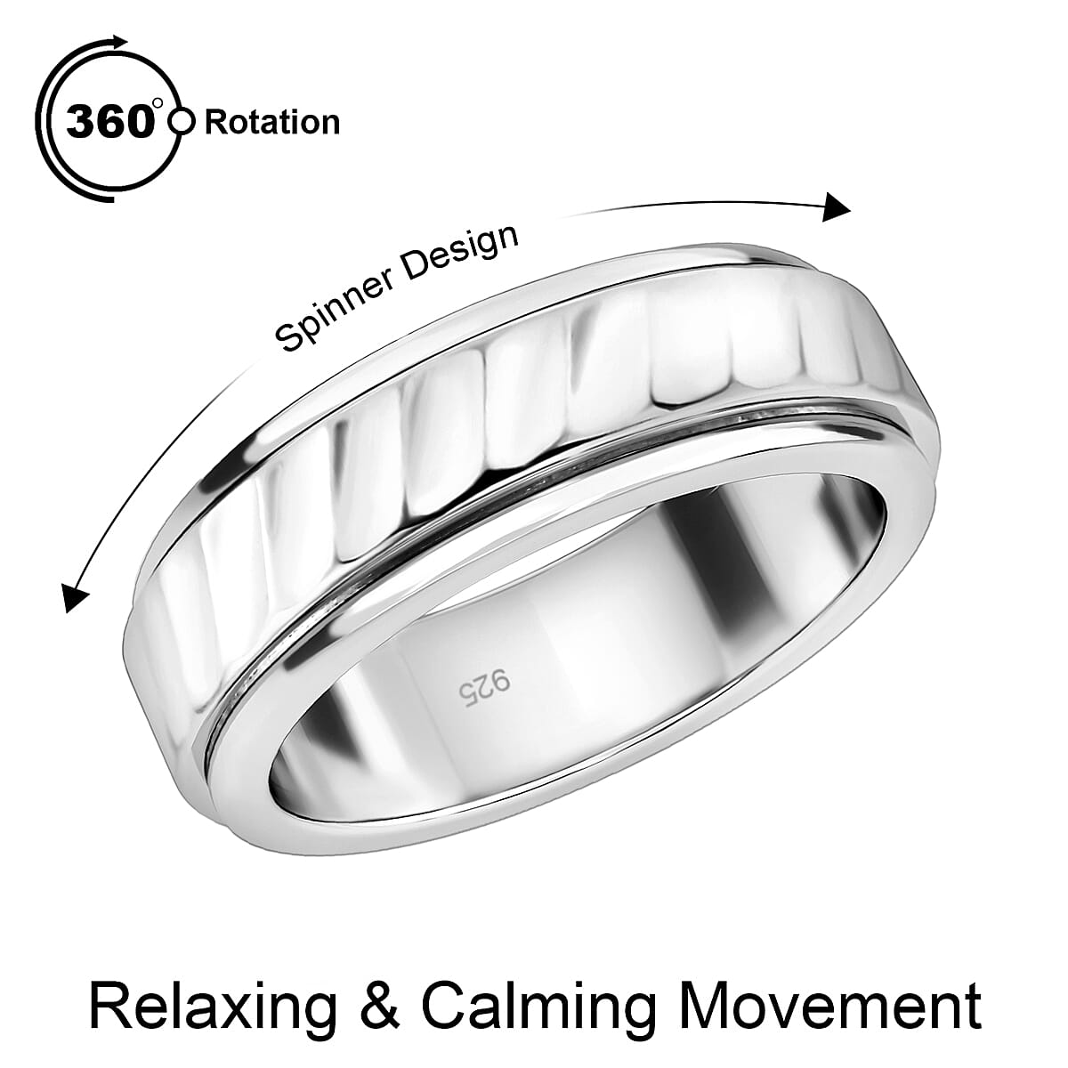 Spinner Band Ring in Platinum Overlay Sterling Silver