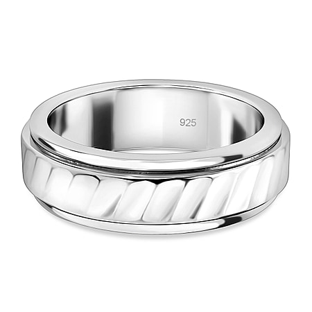 Stackable Wave Spinner Ring in Sterling Silver with Platinum Plating