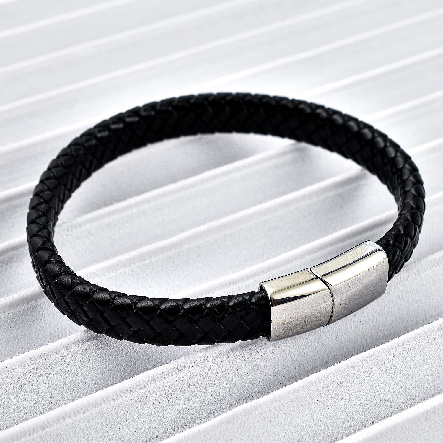 Genuine Leather Bracelet (Size - 7.5) in Stainless Steel