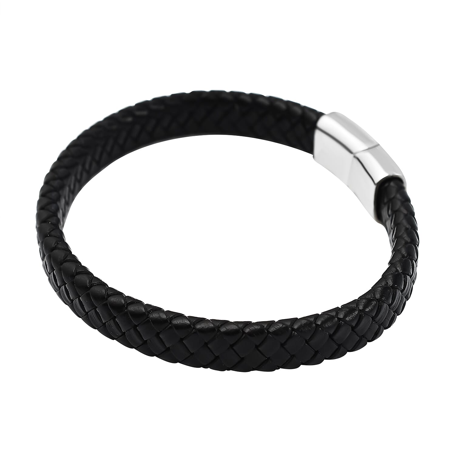 Genuine Leather Bracelet (Size - 7.5) in Stainless Steel