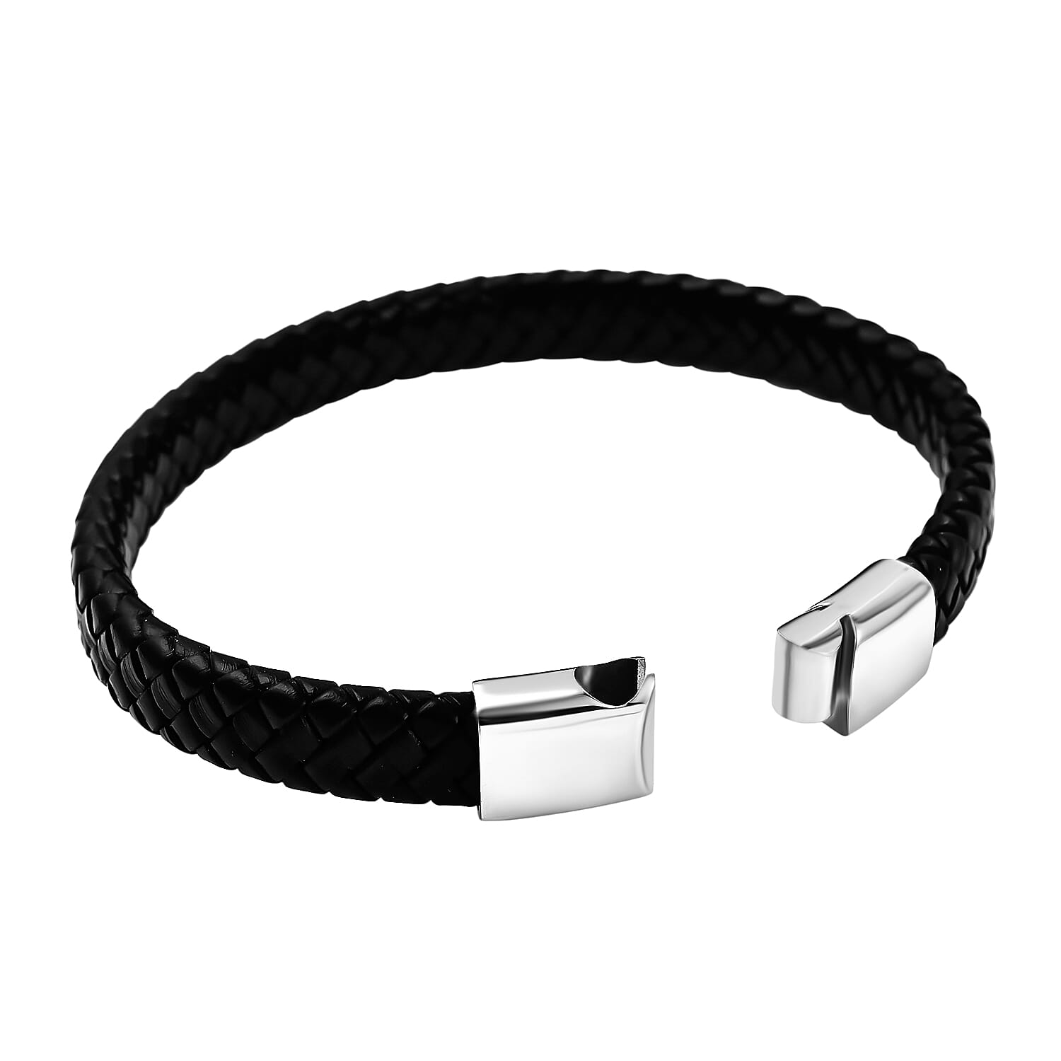Genuine Leather Bracelet (Size - 7.5) in Stainless Steel