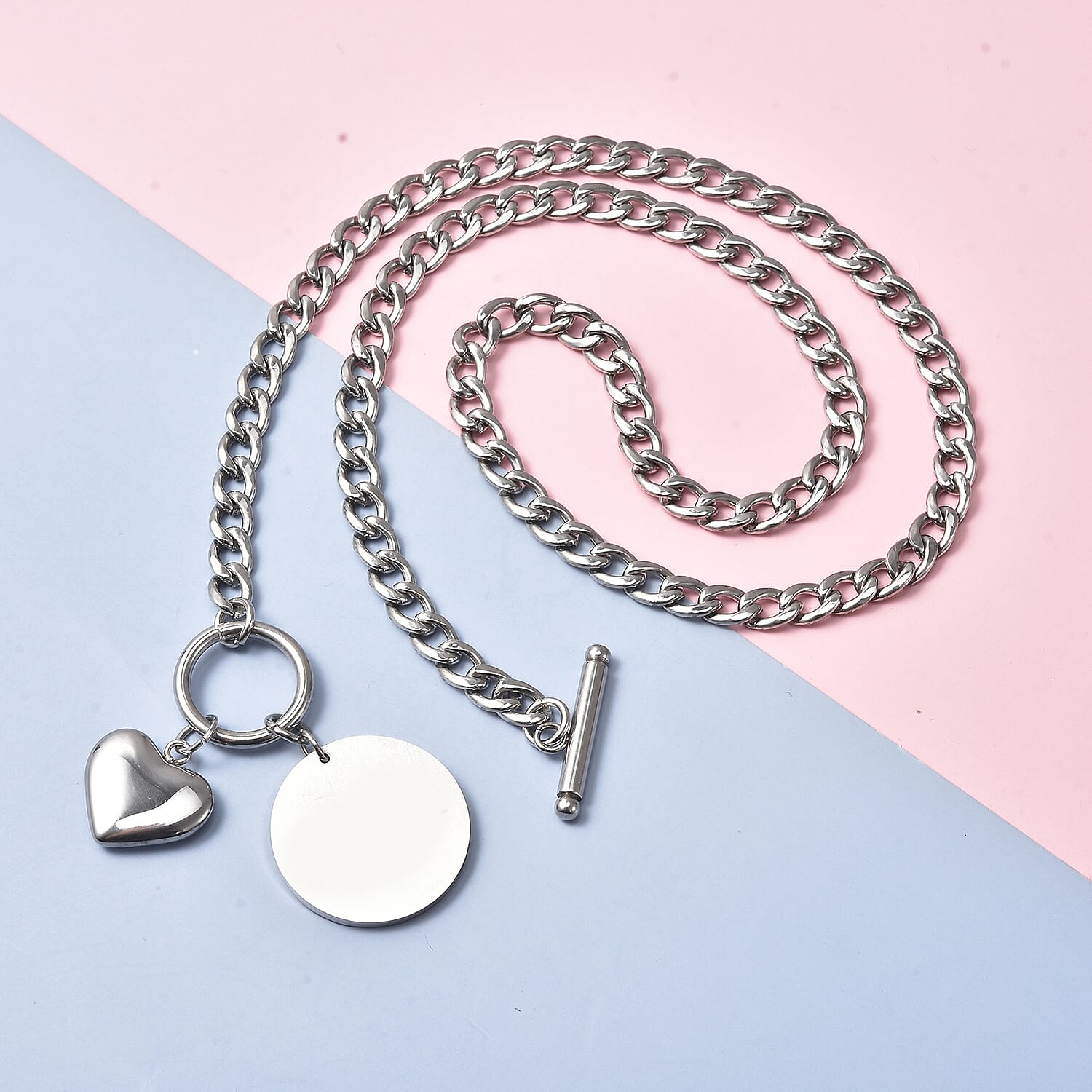 Curb Chain Necklace (Size - 18) with Charm in Stainless Steel