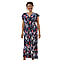 Tamsy Floral Pattern Smocked Waist Maxi with Flutter Sleeves - Navy & Red